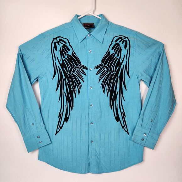 Alternative Edgy Shirt Mens L Motorcycle Rock And Roll Wings Club Wear Bikercore - Picture 1 of 16